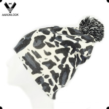 2016 Leopard Printed Beanie Hat with Top Ball